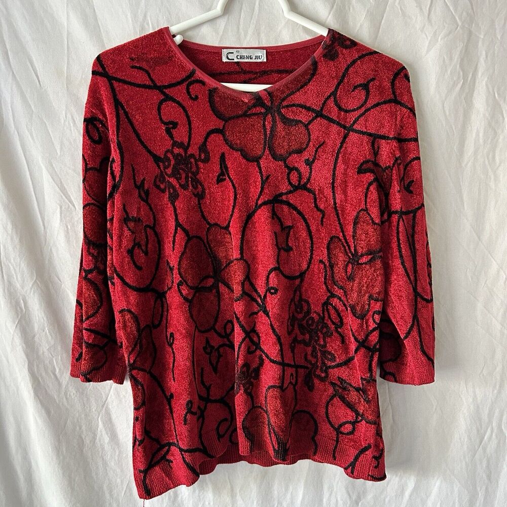 Vintage Y2K Whimsigoth Top Large Dark Romance Grunge Floral 90s Red Valentines